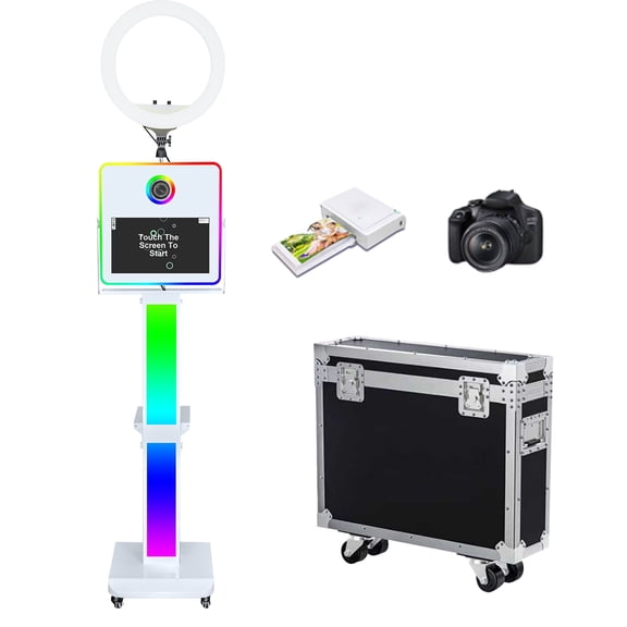 Mirror Photo Booth with 15.6inch Touch Screen Selfie Machine RGB Light with Flight Case for Celebration Party