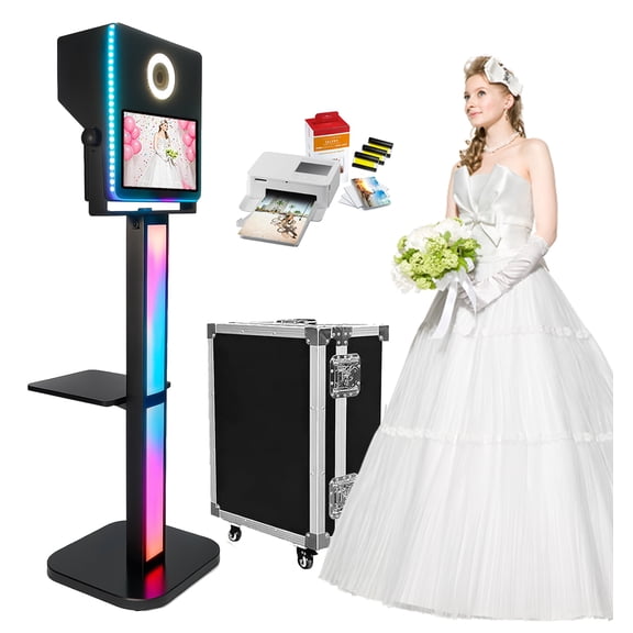 Mirror Photo Booth with Printer, DSLR Photobooth Machine 15.6" Touch Screen RGB Lights for Events Wedding Birthday School Party Rental