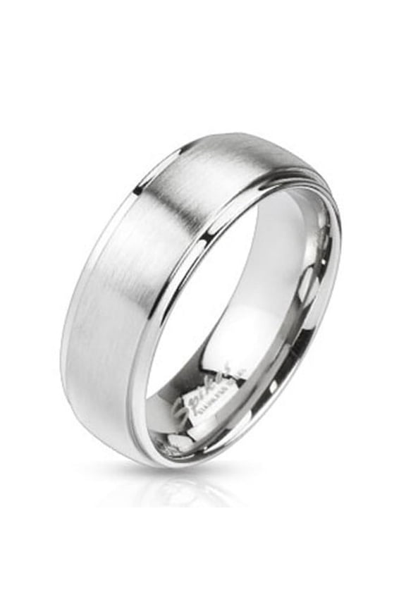 Mirror Polished Edges & Brushed Metal Center Dome Band 8mm Ring Stainless Steel (SIZE: 11)