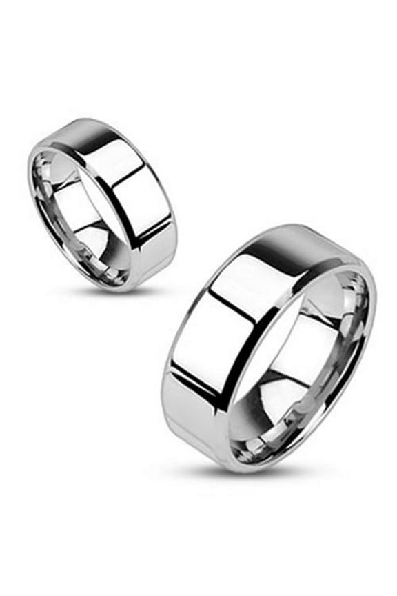 Mirror Polished Flat 6mm Band Beveled Edge 316L Stainless Steel Ring (SIZE: 12)