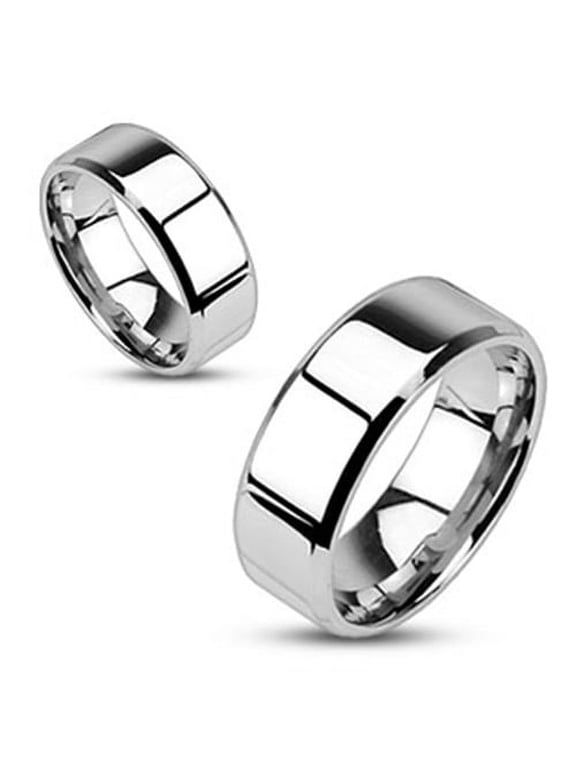 Mirror Polished Flat 6mm Band Beveled Edge 316L Stainless Steel Ring (SIZE: 12)