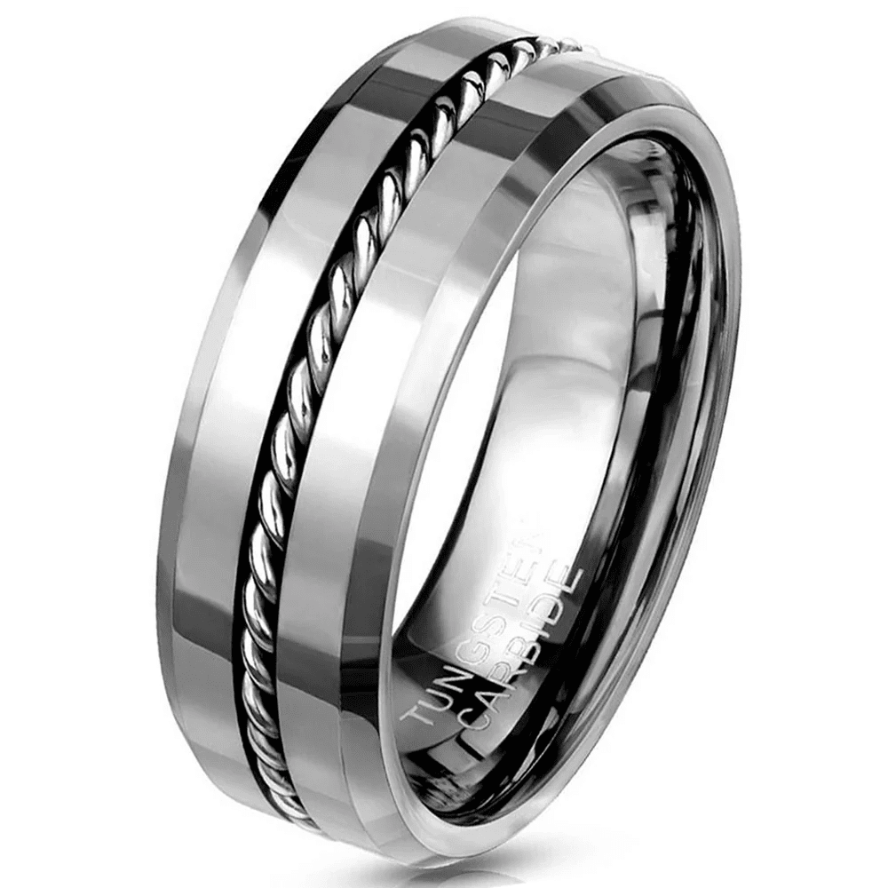 Men's Brushed Tungsten Polished Edges Wedding Band In Tungsten 8mm Size 10 | MADANI Rings - Foto 3