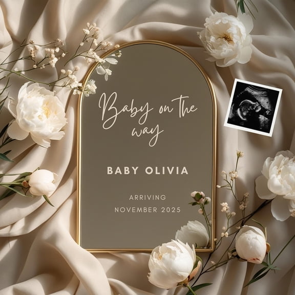 Mirror Pregnancy Announcement, Spring Baby Announcement, Gender Reveal Ideas, Baby Arrival, Pregnancy, Template Unframed Paper Print