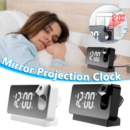 Mirror Projection Clock LED Digital Alarm Clock | 180° Adjustable Projector | Large Screen Display | Silent Operation | Temperature Display | 18.6x9x4cm | Bedroom Desk Use