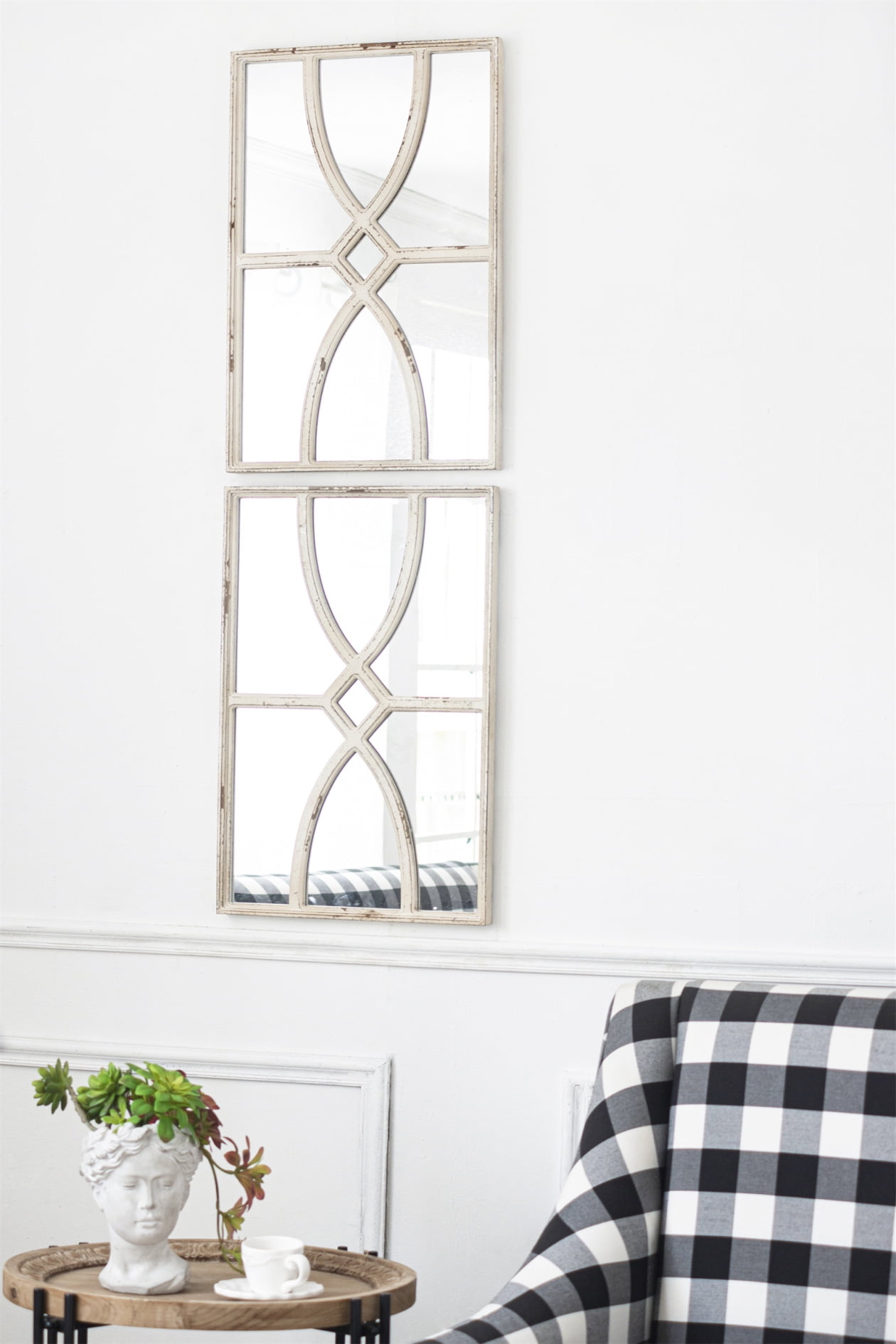 Mirror, Set of 2 Rectangular Wooden Wall Mirror with Distressed White