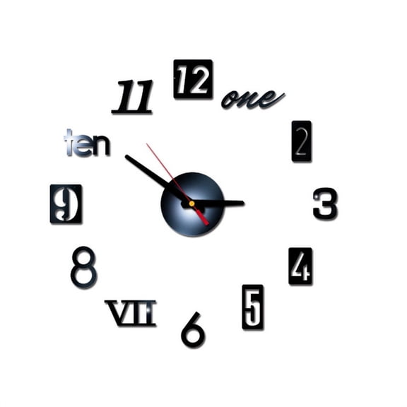 Mirror Surface Sticker DIY Wall Clock, 3D Reflective Design for Home Decor, Easy to Install,Black