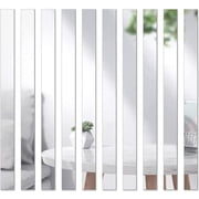 Mirror Tiles, 2''x20'' Mirror Tiles Self Adhesive Stripe Wall Mirror Stickers Not Glass Removable Plastic Mirrors for Wall, Frameless Mirror Sheets for Home Living Room Bedroom DIY Decor 10Pcs