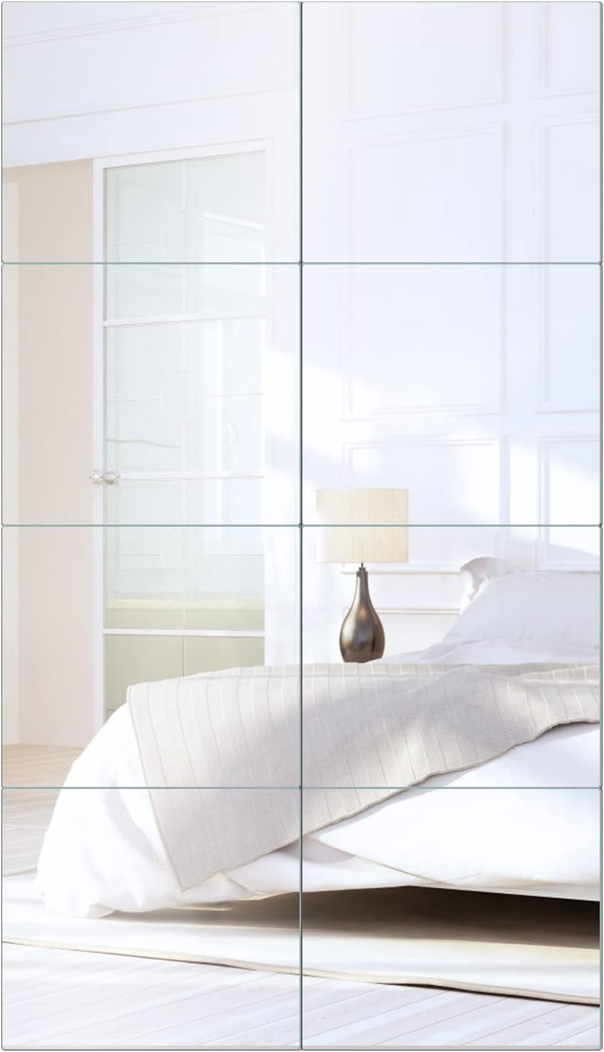 8-Pack Unbreakable Mirror Tiles – 14x14 Inch Peel & Stick – Safe For Kids, Gym, Bedroom & Decor – No Glass, Easy To Install