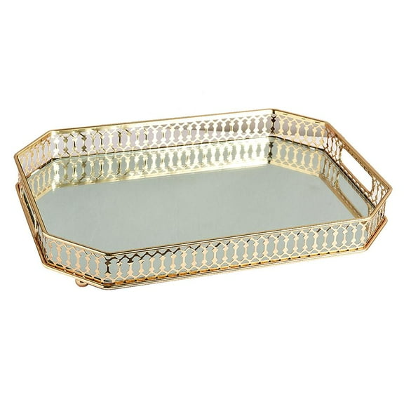 Mirror Tray, Vanity Tray With Eight Corner Metal For Dresser Bathroom Bedroom Countertop Organizer, Large 13.78''X9.84''X2.17"