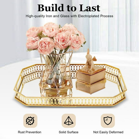 Mirror Tray Vintage Vanity Mirror Tray Octagon Mirror Glass Tray Bedroom Vanity Dresser Cosmetic Perfume Holder Mirror Makeup Tray Dresser Tray for Dresser Bedroom Bathroom Hotel