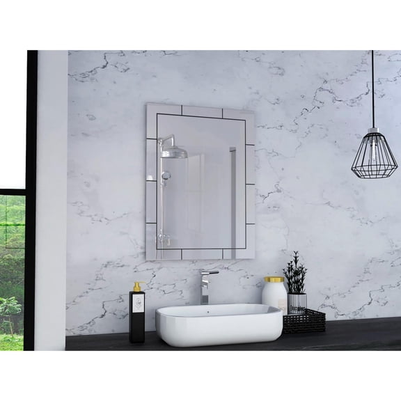 Mirror Turin, Framed Rectangle Mirror With Grid Mirrored Glass