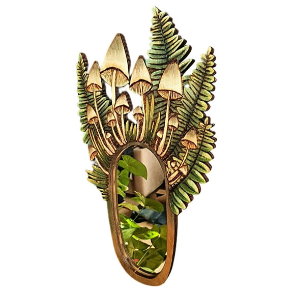 Mirror Unique Design Easy to Hung Vintage Carefully Polished Mushroom Shape Perfect Gift Attractive Wooden Mushroom Forest Mirror for Living Room