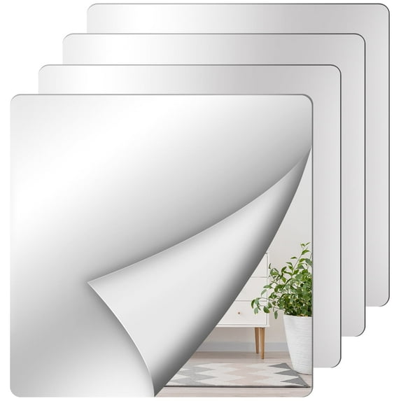 Mirror Wall 8x8inch Unbreakable Mirror Tiles for Bedroom Home Gym Door, Acrylic Squares Mirror Shatterproof Mirror Stickers for Wall, Mirror Sheets, Mirror Panels, Kids Mirror(4pcs)
