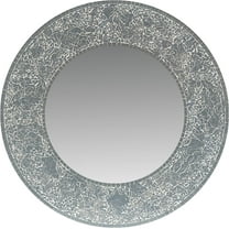 Mirror Wall Art Decor Handcrafted Decorative Round Mirror, Grey Mosaic, 24' for Hallway, Bedroom, Bathroom, Living Room