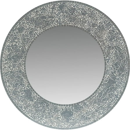 Mirror Wall Art Decor Handcrafted Decorative Round Mirror, Grey Mosaic, 24' for Hallway, Bedroom, Bathroom, Living Room