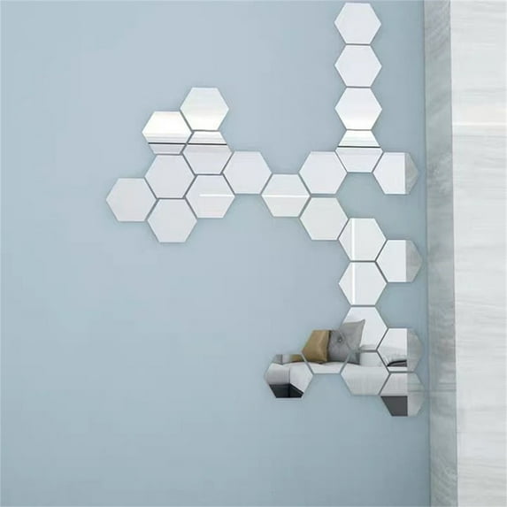 Mirror Wall Decals Verdsylv Hexagon Acrylic Mirror Wall Sticker (12Pc) - Self-Adhesive Background Decor, Reflective & Peel-Resistant, Diy Bedroom Living Room Upgrade, Modern Geometric Home Decoration