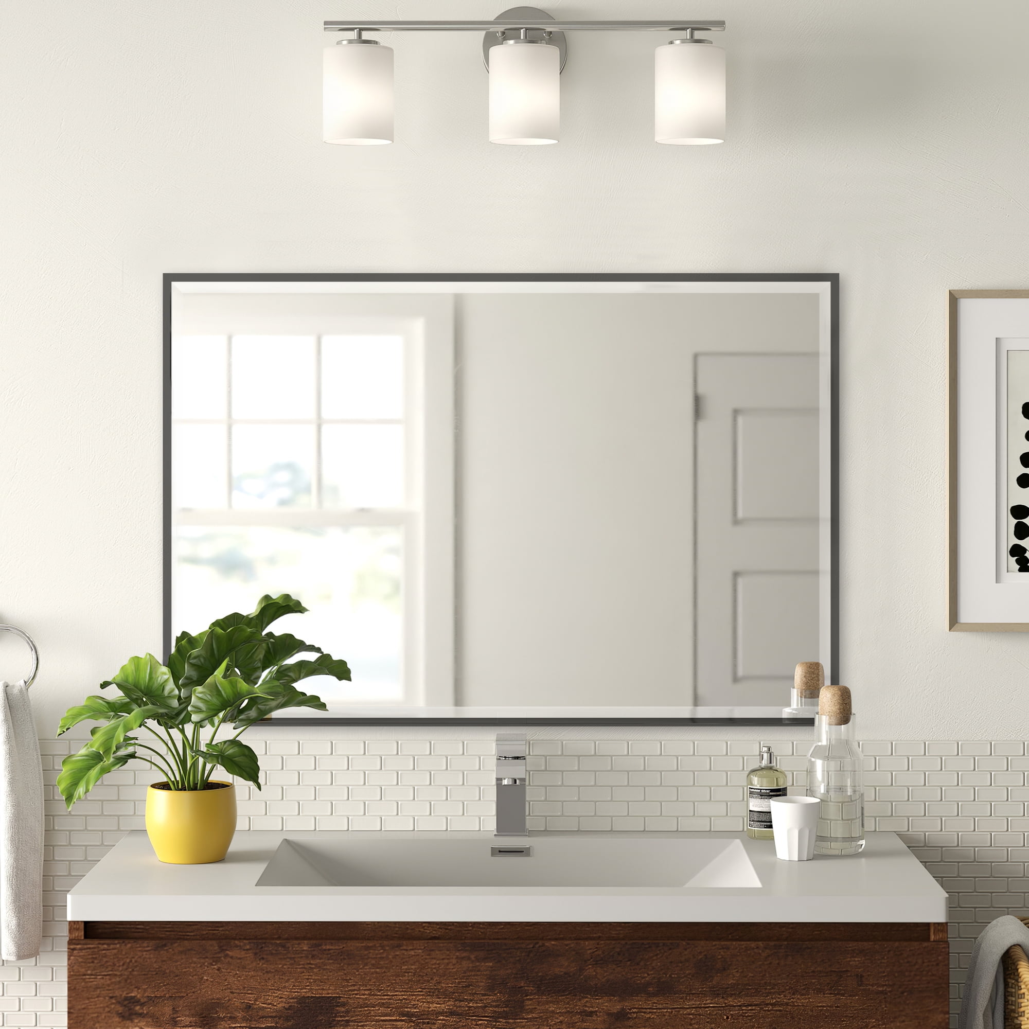 Mirror Wall Mounted Mirror Rectangle with PS Frame for Living Room Bathroom Bedroom,30"*22",Black