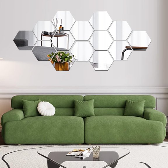 Mirror Wall Stickers - 12PCS Hexagon Art DIY Decorative Acrylic Sheet Plastic Tiles Home Living Room Bedroom Sofa TV Background Decal Decoration