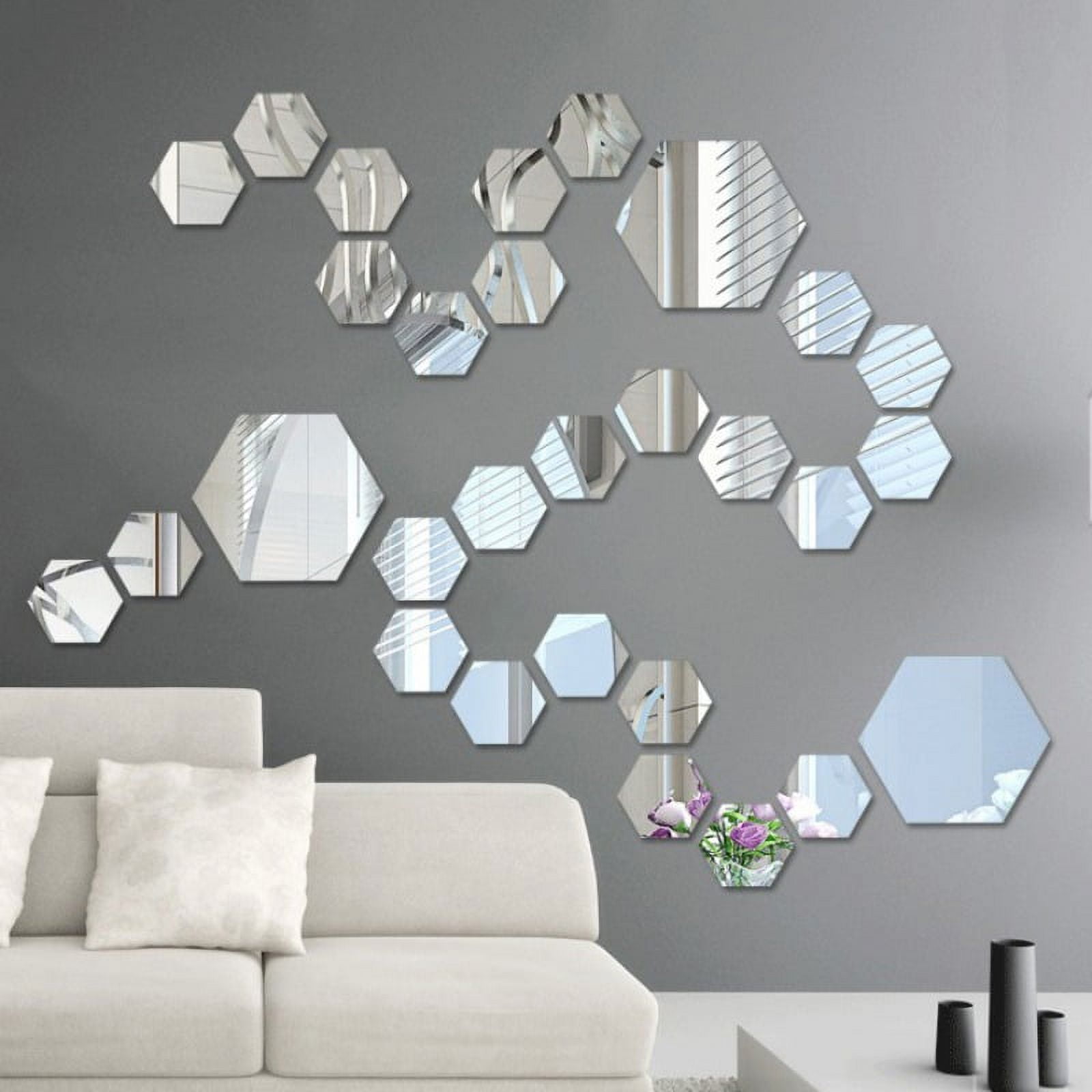Hexagon Mirror Wall Stickers, 12PCS Mirror Art DIY Home Decorative 3D  Hexagonal Acrylic Mirror Wall Sheet Plastic Mirror Tiles for Home Living  Room Bedroom Sofa…