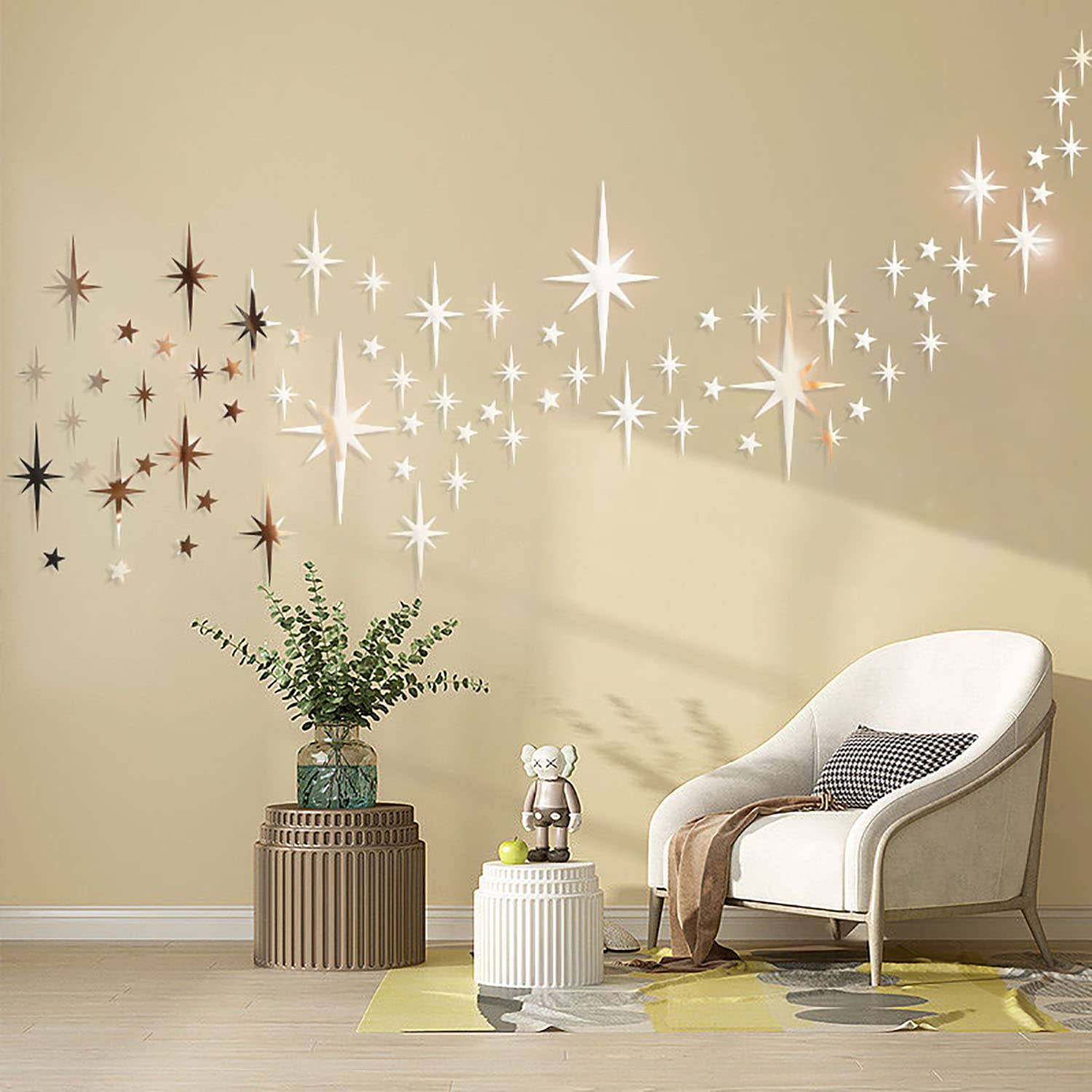 Mirror Wall Stickers Gold Acrylic Star Mirror 3D Wall Decal Peel and