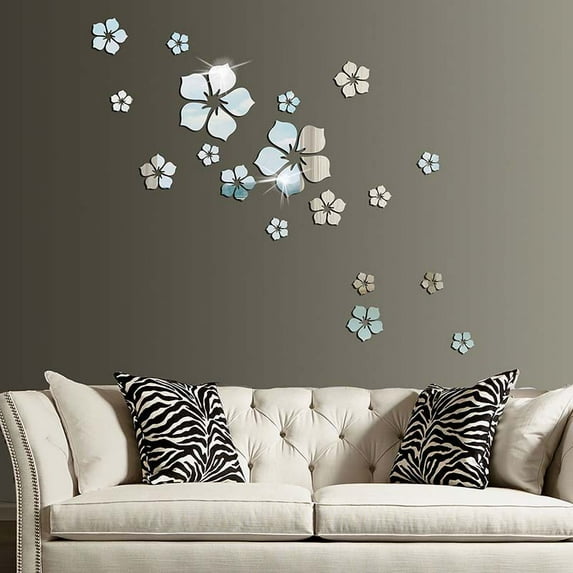 Mirror Wall Stickers Stereo Stickers Bedroom Living Room Decorative Stickers Crystal Flower Petal Mirror Wall Stickers - Mirror Silver