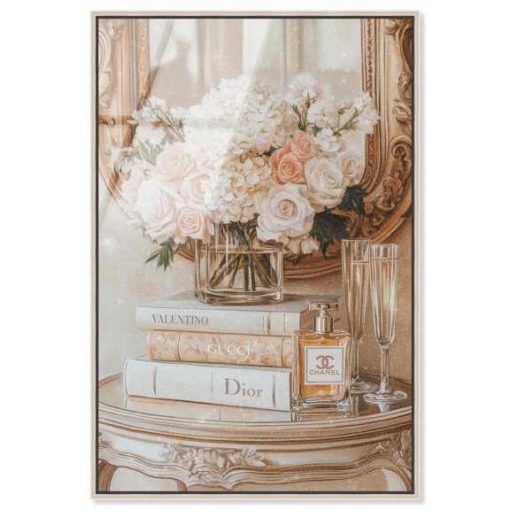 Mirror and Classy Glam Books Framed High-Gloss Acrylic Glass Wall Art Fashion Art by Art Remedy, Silver Frame, 30 x 45