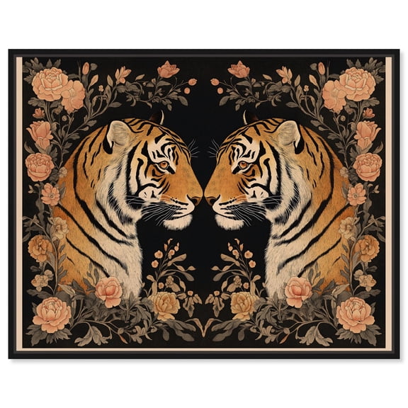 Mirror of Stripes Canvas Animal Chinoiserie by Art Remedy, Black Frame, 45" x 36"