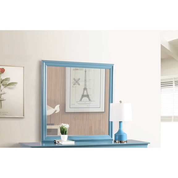 Mirror with Teal Veneer Frame / Clear Images for Bedroom