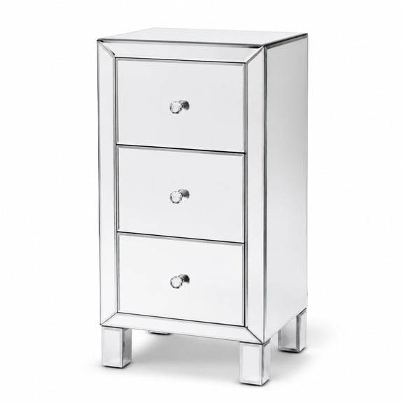 Mirrored 3-Drawer Nightstand End Table with Silver Finish, Bedside Table for Bedroom Living Room, 11.7"L x 11.8"W x 23.8"H