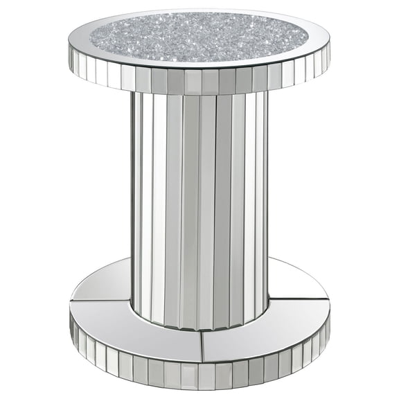 Mirrored Accent Table - Round Silver Side Table for Living Room & Bedroom