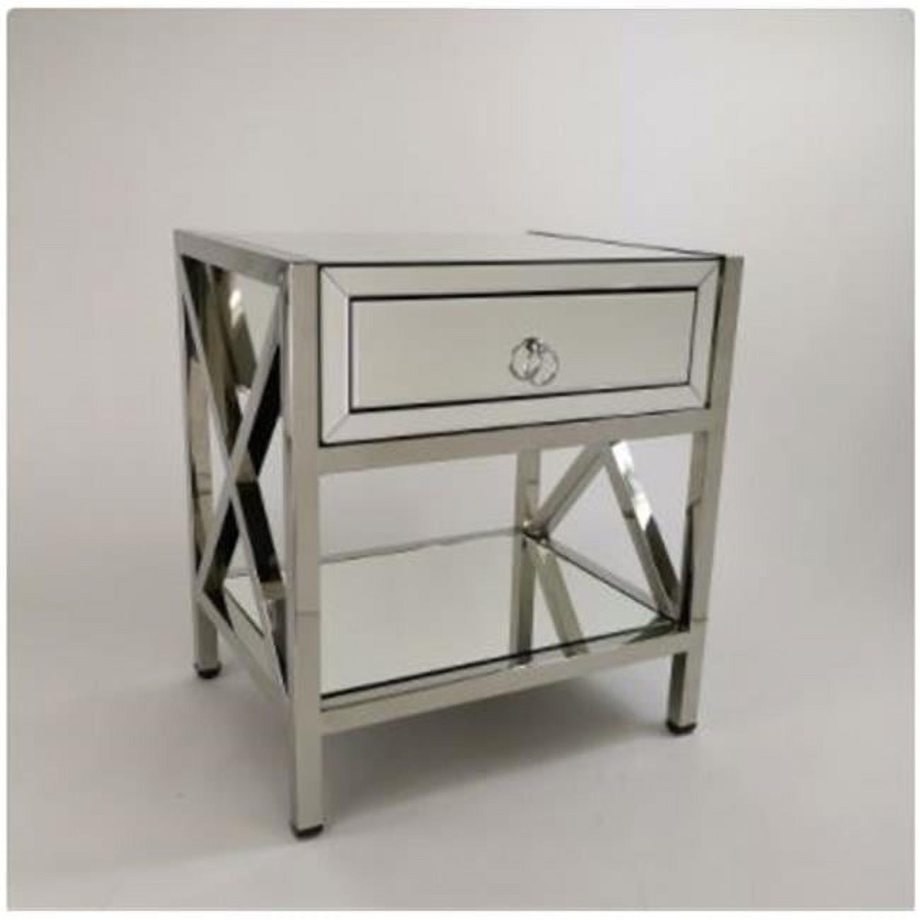 Contemporary Silver Mirrored Accent Table with Storage