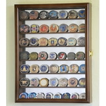Mirrored Back Military Challenge Coin Display Case Cabinet Holders Rack w/UV Protection (Walnut Finished)