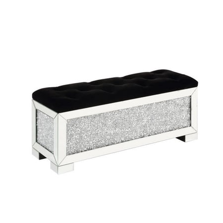 Mirrored Bench with Tufted Seat and Faux Diamonds Silver - Saltoro Sherpi