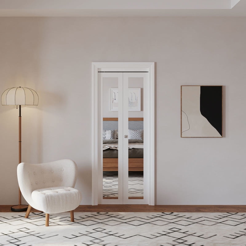 Mirrored BiFold Doors 30" x 80" Folding Closet Door with Hardware Kit