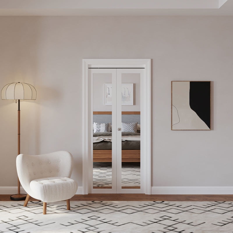 Mirrored BiFold Doors 36" x 80" Folding Closet Door with Hardware Kit