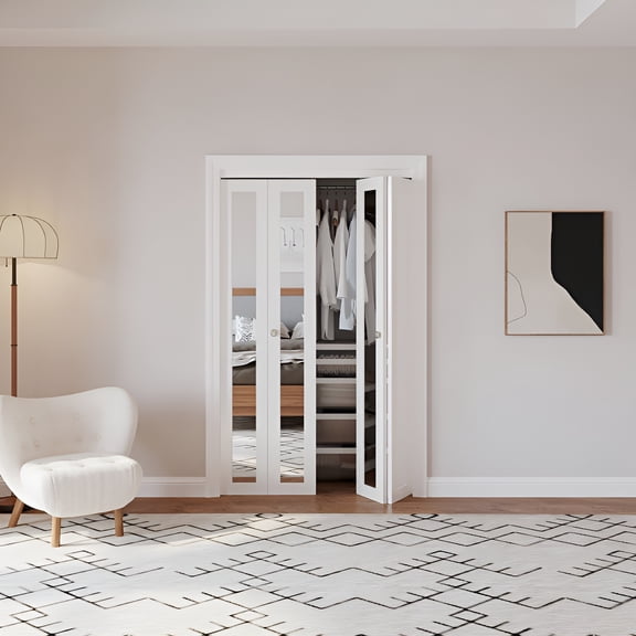 Mirrored Bi-Fold Doors 48" x 80" (Double 24" x 80" Doors) Folding Closet Door with Hardware Kit, Interior Mirror Closet Doors Pre-Drilled Holes Easy Assembly