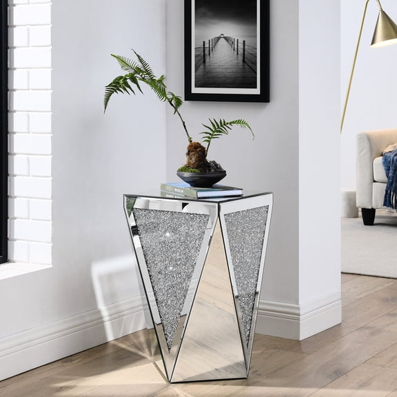 Mirrored Coffee Desk - Diamond Inlay Edges - As Bedside Accent - Stable and Elegant