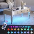 thumbnail image 1 of Mirrored Coffee Table with LED Lights and 3 Drawers, Rectangle Modern Cocktail Table for Living Room Office, Silver, 1 of 17