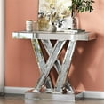 Glam Style Mirrored Console Table/Desk, WShape Silver with Crushed