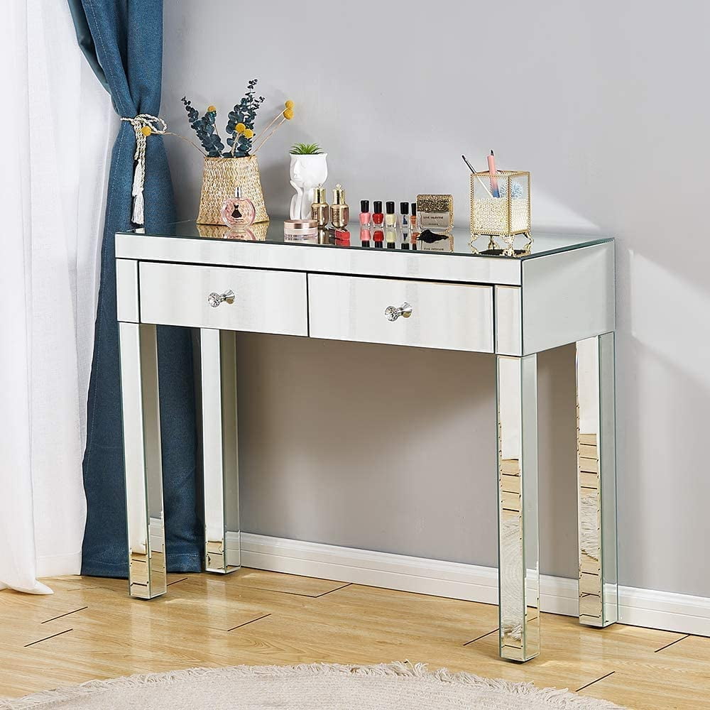 Mirrored Console Table Makeup Dressing Table Modern Sofa Side Table Mirrored Desk Media Console ...