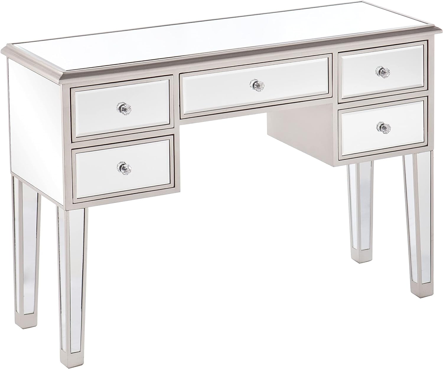 Silver Mirrored Wood Console Table with Storage