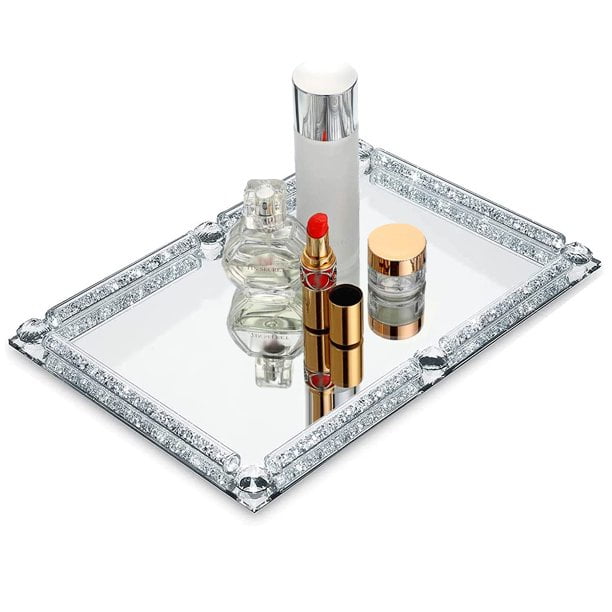 Mirrored Crystal Vanity TrayDiamond Cosmetic Makeup Tray Sparkle