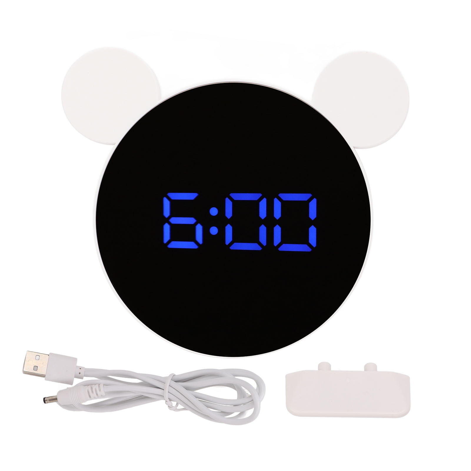 Mirrored Digital Alarm Clock Cute Mice Ear Shape LED Mirror Clock with Snooze Model Night Mode