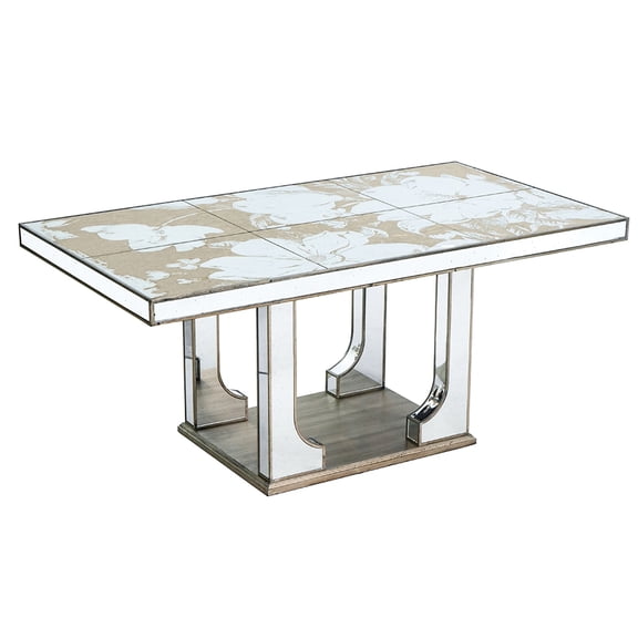 Mirrored Dining Table with Lifelike Floral Motifs | For Family and Friend Gatherings | 60% MDF 40% Glass | Fits Different Home Styles