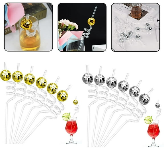 Mirrored Disco Ball Straws 70S Disco Party Decoration Supplies Cocktail Straws Gold 10Pcs YIWEI
