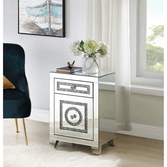 Mirrored & Faux Diamonds Design / For Bedroom or Living Room Decor / Ample Storage with Self - Closing Drawers