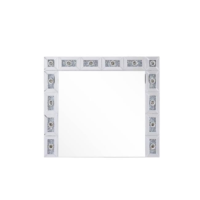 Elegant Rectangular Silver Wall Mirror with Faux Diamonds and LED Lights - 32x28 in