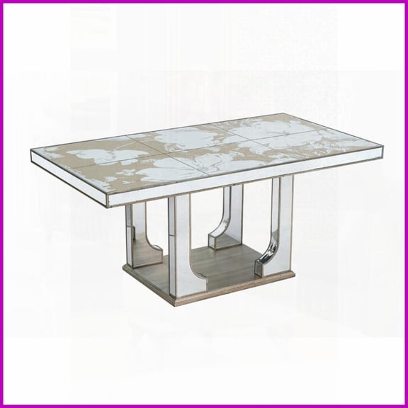 Mirrored Floral Design Coffee Table with Silver Finish, Seats 6-8, Complements Classic/Contemporary Decor