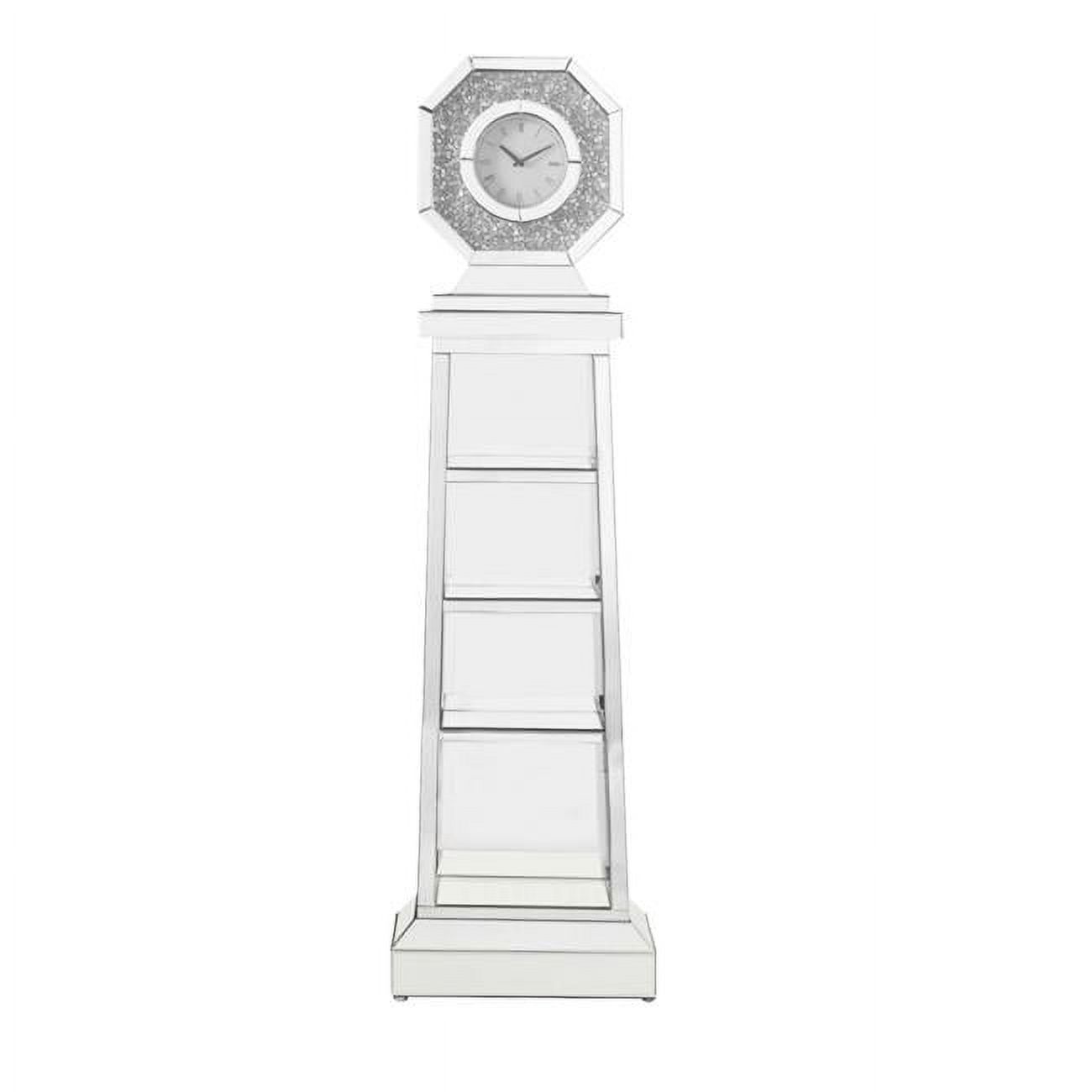 Mirrored Frame Grandfather Clock with LED, Silver & Clear