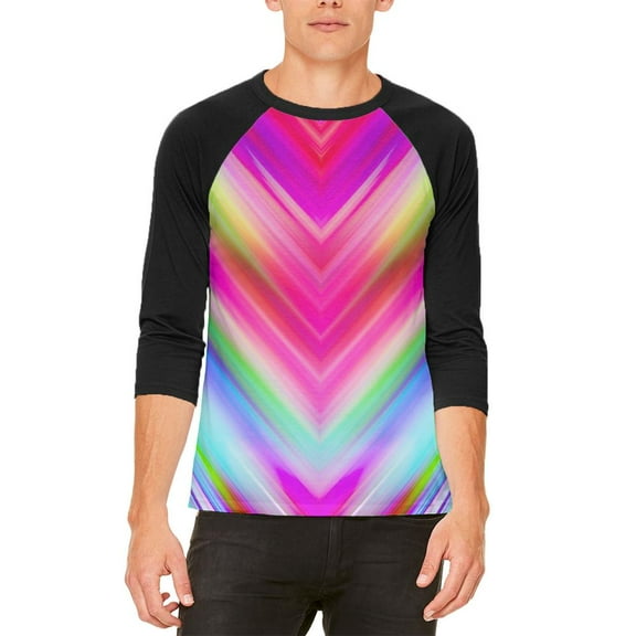Mirrored Light Beams Pastel Rainbow Mens Raglan T Shirt White-Black X-LG